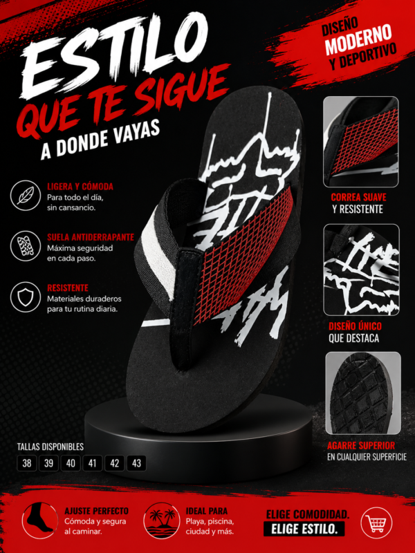 Sandalias Fox Negra - roja